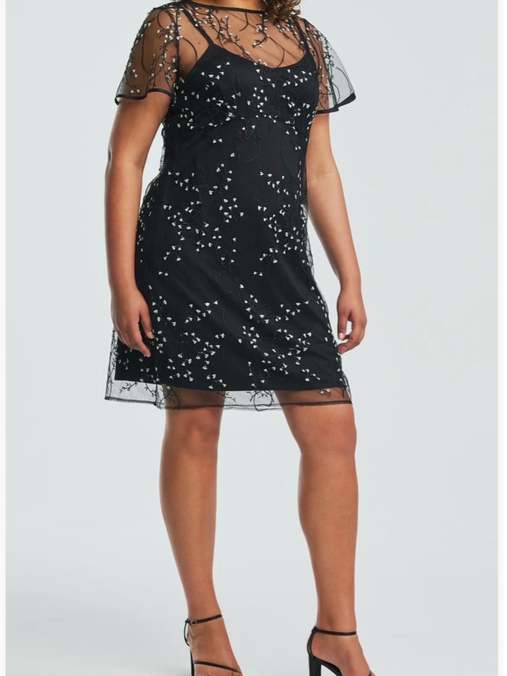 Estelle Plus Size Floral Embroidered Mesh Cocktail Dress Size 2X NWT